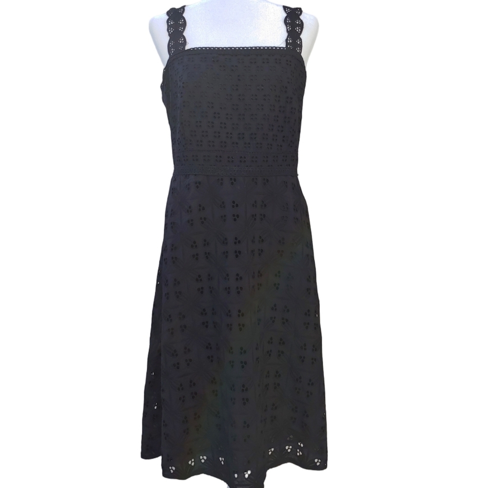 Ann Taylor Eyelet Lace Women's Cotton Sleeveless Dress in Black size 16